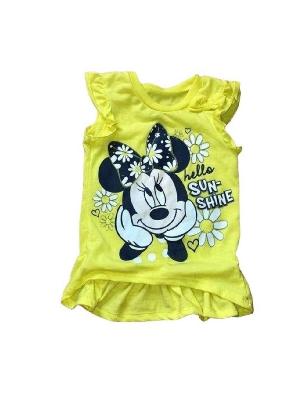 Disney Minnie Mouse Yellow Sleeveless Toddler Shirt 24M Ruffle Detail